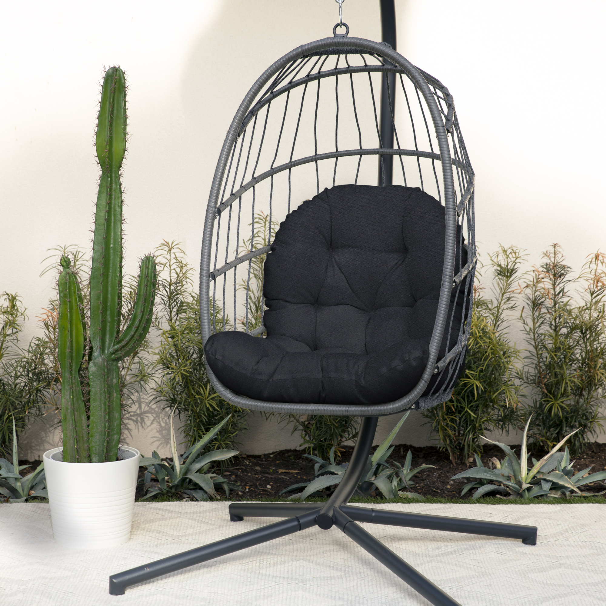 Outdoor Seat/Back Cushion Egg Chair Cushion, Black