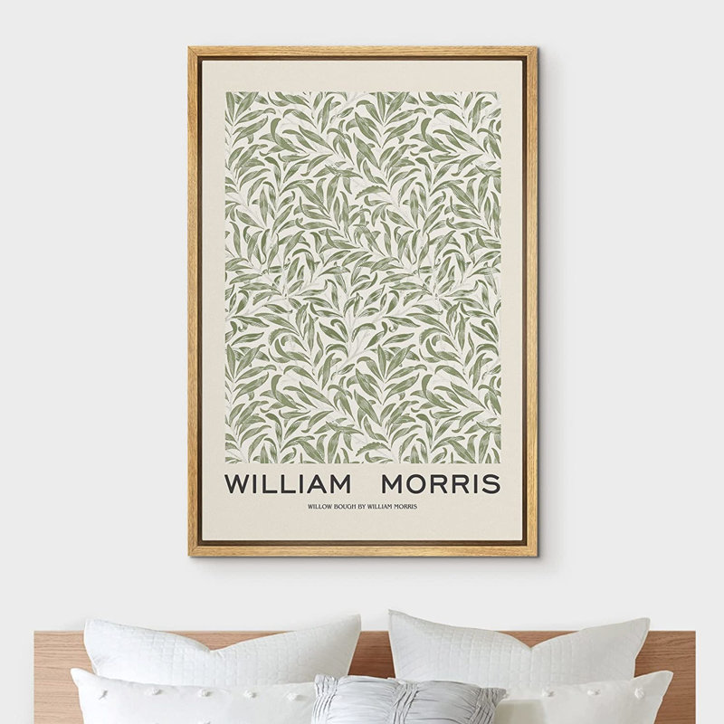 Natural Framed Canvas Print with Green Willow Bough Pattern, 24"x36"