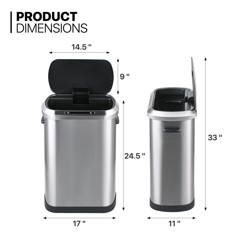 Poubelle 13 gallons avec couvercle, poubelle de cuisine sans contact, Argent