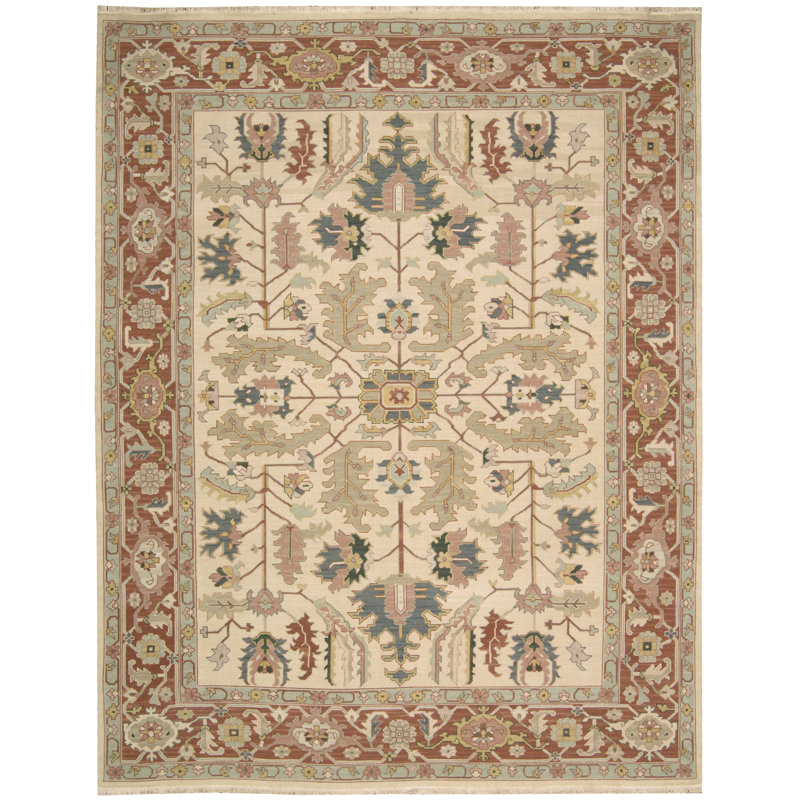Tapis doré clair / cinabre tissé à la main Baar, Rectangle 5 pi 10 po x 8 pi 10 po
