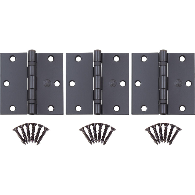Charnières de porte à roulement à billes 3-1 / 2 ", coin carré, Noir mat
