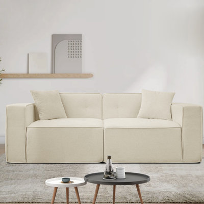 Modern 3 Velvet Bed - White Linen Upholstery, Cushion Back, Charging For Bedroom Mid Century Indoor : Upholstery With & Storage Living Room, Bedroom, Apartment