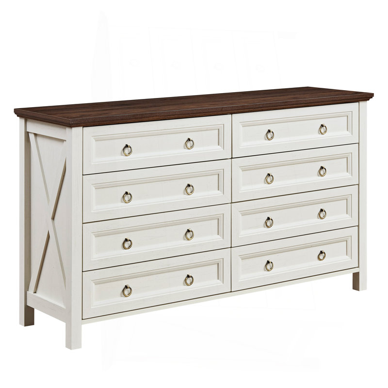 Commodes de ferme 8 tiroirs Farmhouse, Noyer/blanc