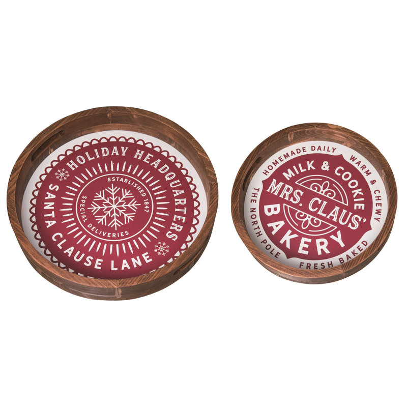 Ensemble de 2 plateaux de service imbriqués en bois Christmas