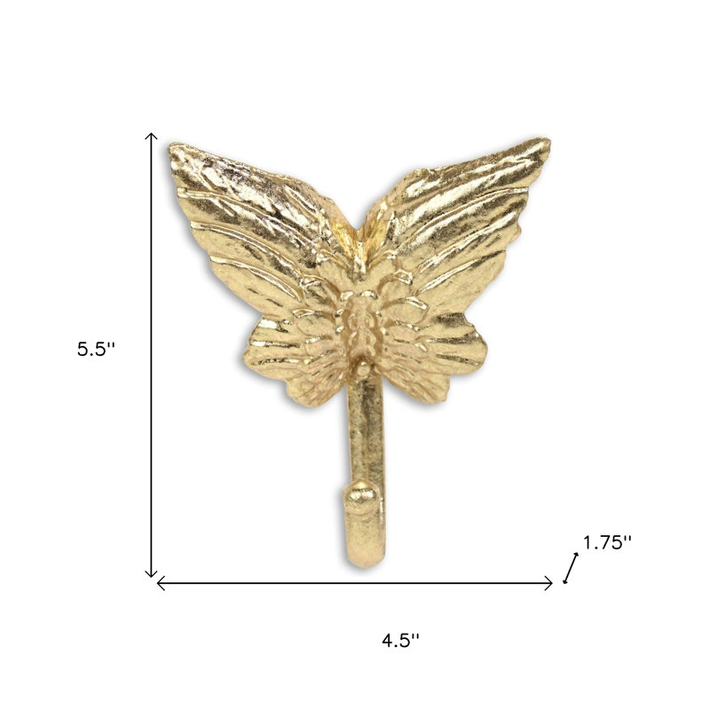 5" Gold Cast Iron Butterfly Wall Hook
