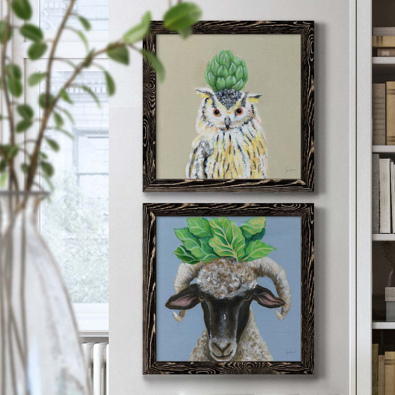 «Playful Nature», ensemble de 2 peintures sur toile encadrées, H 17 po x l 34 po x P 1,5 po, Cadre noir