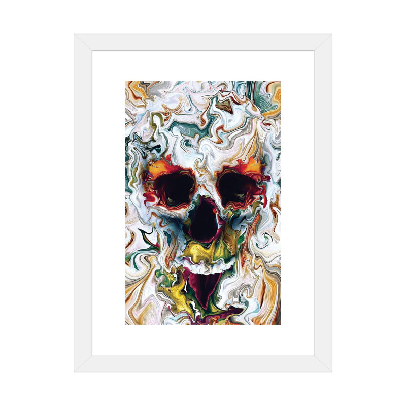 «Skull Abstract» par Riza Peker - impression d'art graphique, H 24 po x l 16 po x P 1 po, Papier encadré blanc
