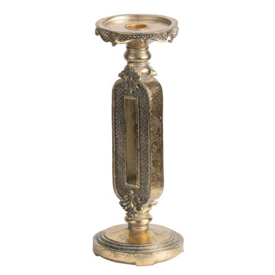 Candle Holder, Antique Gold Tabletop Accent, 11 Inch Keyhole Stem