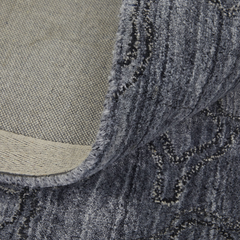 Tapis abstrait gris / bleu en chenille tissé à la machine, Rectangle 4 pi x 6 pi