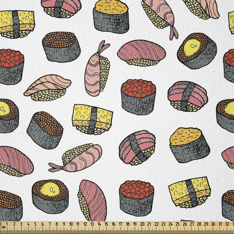 Tissu Ambesonne par The Yard, Sashimi And Rolls Cuisine Deloodle Doodle, l 36" x L 72"