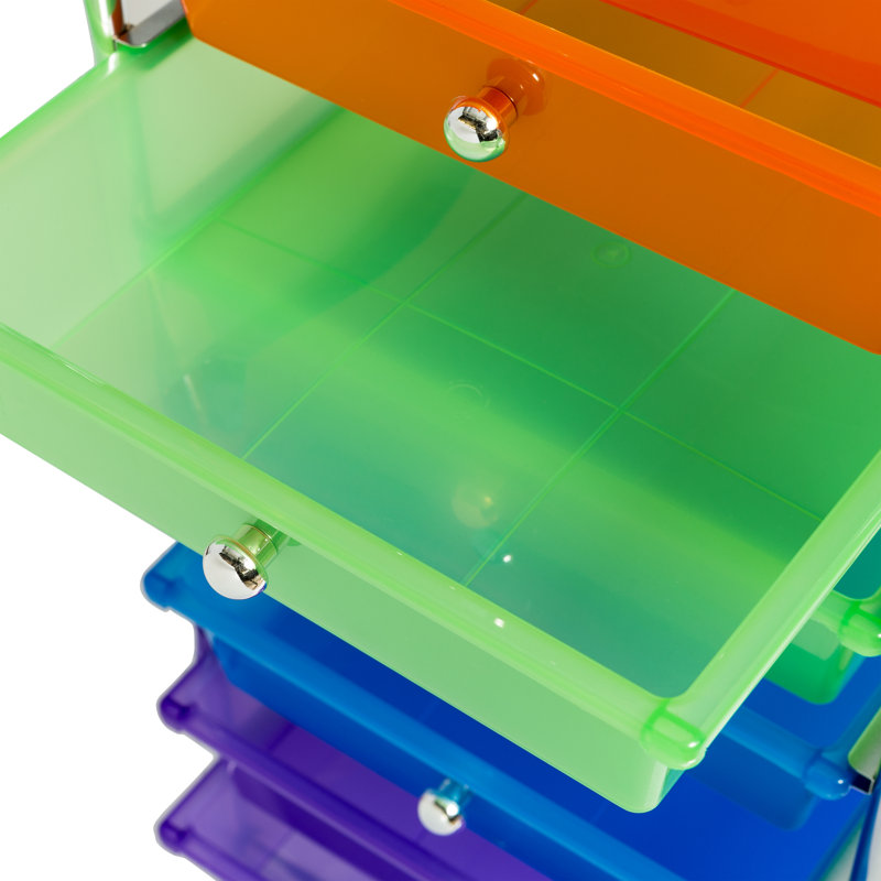 Multi-Color 10-Drawer Rolling Storage Cart with Chrome Frame