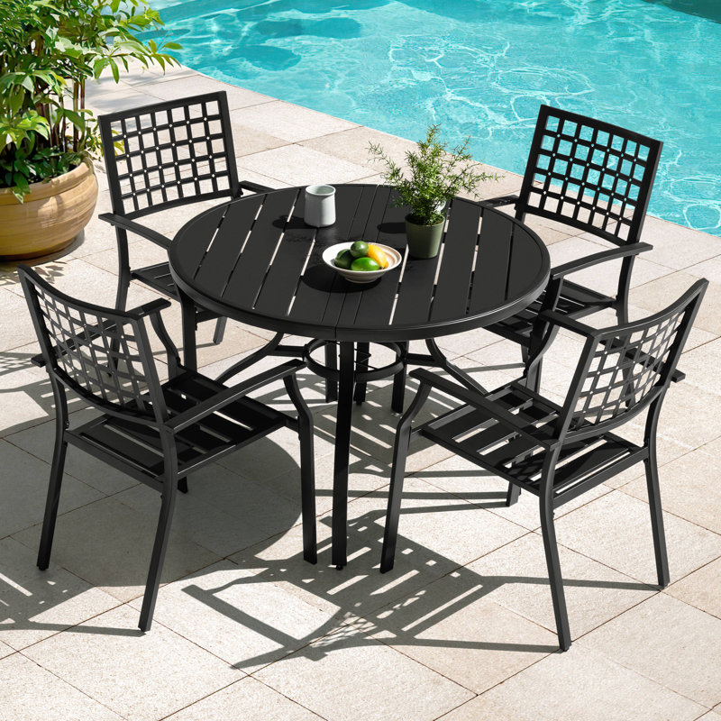 41'' Round Metal Outdoor Patio Dining Table With Umbrella Hole