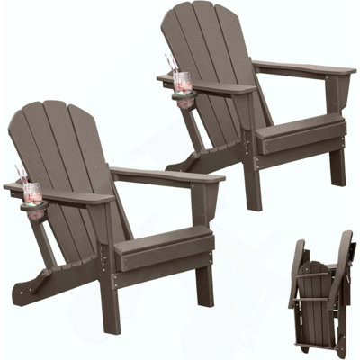 Ensemble de 2 chaises de patio, chaise de patio en plastique, chaises de patio, chaise de patio en PEHD, chaises de patio pliantes, chaises d'extérieur avec porte-gobelet pour terrasse de jardin