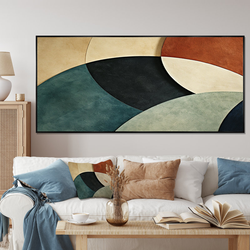 Abstract Echoes Swirls 1 - Abstract Collages, art mural, Cadre flottant noir, H 28 po x l 60 po x P 1,5 po