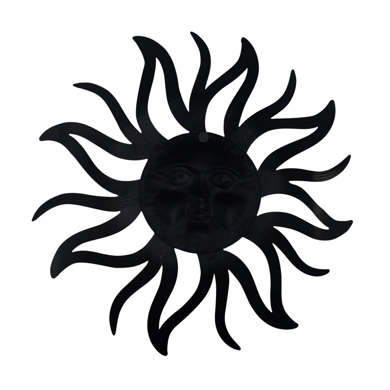  Décoration murale - Décoration murale 35 pouces face au soleil et motif soleil levant, or rustique et métal noir antique