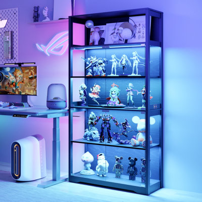 Display Cabinet With Glass Doors, 70.8" Tall Glass Display Case With LED Lights, 5-Tier Curio Cabinet For Collectibles Bedroom Living Room Office by Wrought Studio