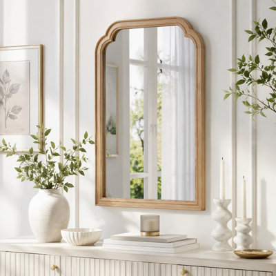 Solid Wood Frame Rounded Corner Decorative Mirror