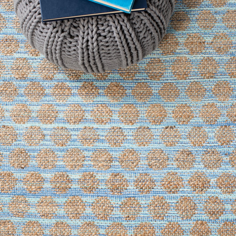 Arria Cape Cod Hand Woven Jute/Cotton Polka Dots Rug in Blue/Natural, Rectangle 3' x 5'