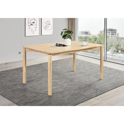 Table de salle à manger rectangulaire blanche en bois d'hévéa blanc, 59 po, pour salle de bain intime, 4 places, point focal moderne