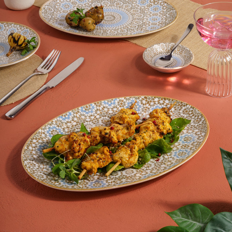 Assiette ovale en porcelaine et titane de qualité supérieure Cruise-Tangier avec pied, 31,75 cm