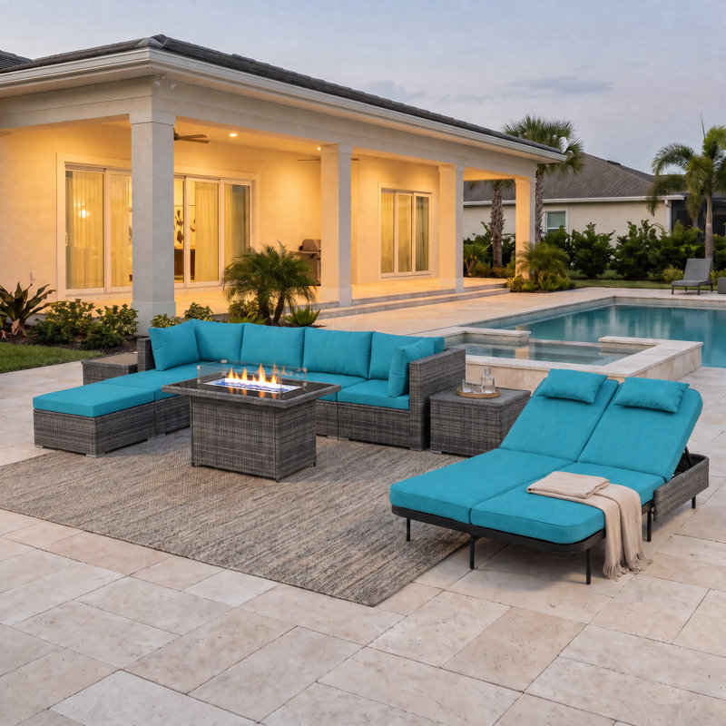 Ensemble de conversation modulaire 10 pièces avec conversation et patio, Sarcelle, 10-Piece Set with 2 Side Tables