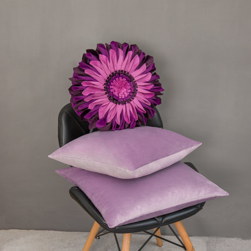  Housse et insert de coussin décoratif en tournesol Appliqued, Carré 14 po, Ombre mauve - velours