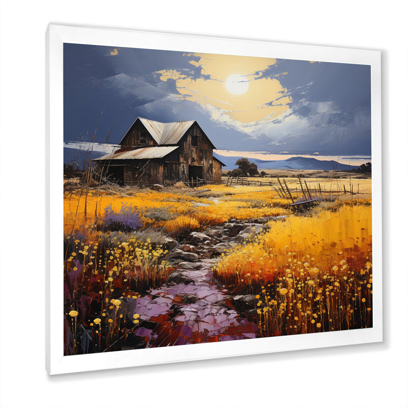 Yellow Barn Minimalsim Landscape I - reproduction, Cadre simple blanc, H 36 po x l 36 po x P 1,5 po