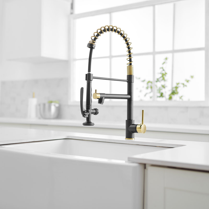 GAWEZA Pull Down Kitchen Faucet, Black Gold