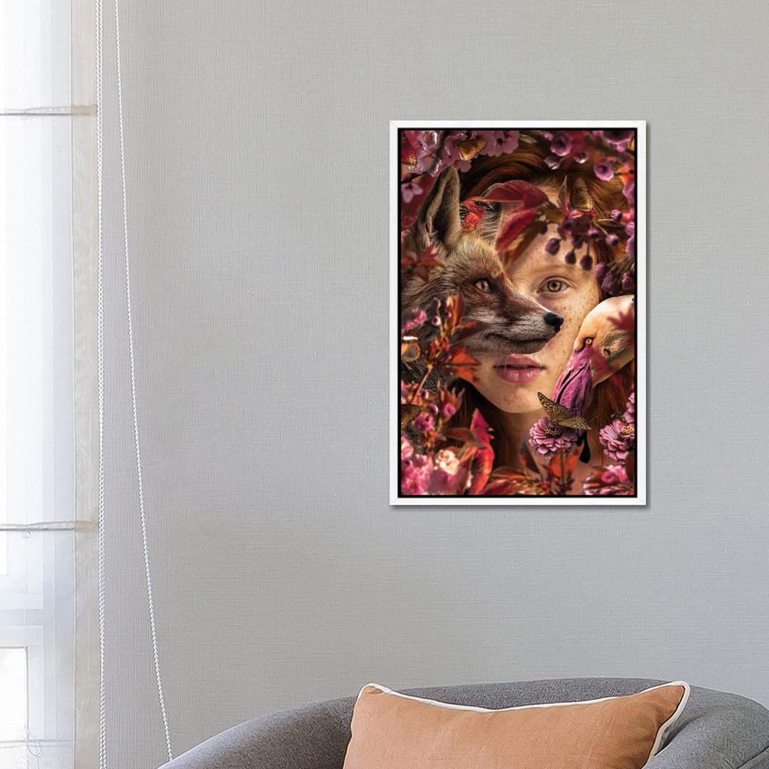 Frau zwischen Blumen mit Fuchs von Adrian Vieriu - Galerieverpackte Leinwand Giclée auf Leinwand