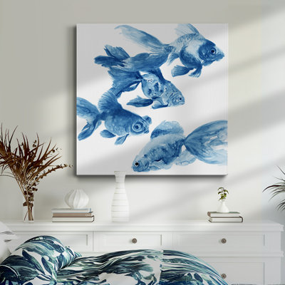 Poissons - Toile tendue avec châssis de qualité supérieure - prête à être accrochée