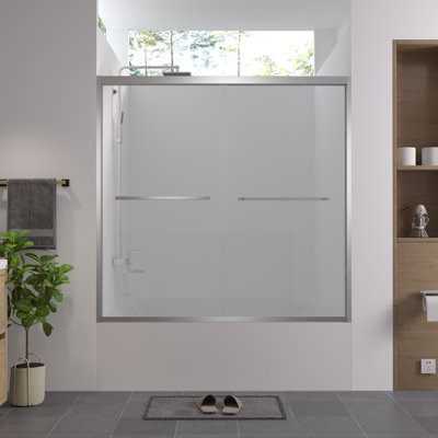 Aluminum Frame Double Sliding Bathtub Screen And Bypass Shower Door, 56-60"X58", 6Mm Clear Tempered Glass, Chrome Finish