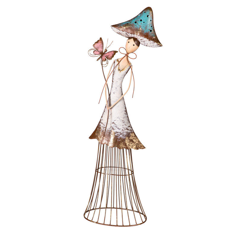 Statue de jardin fée champignon en métal bleu, H 27 po x l 5,25 po x P 9,75 po, Bleu