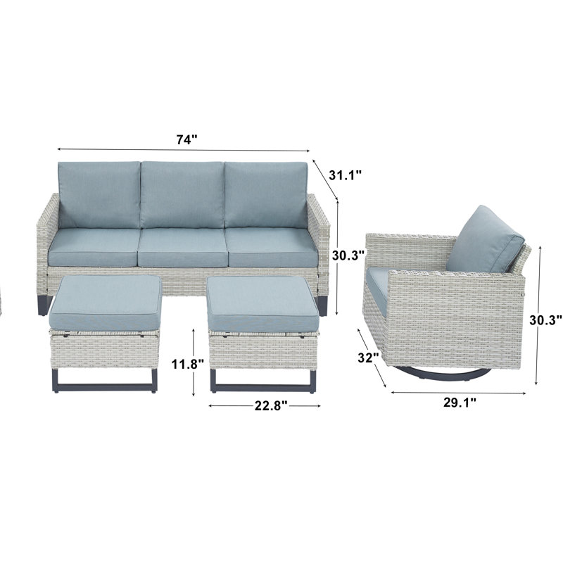 Ingvald 74'' Wide Straight Patio Sofa with Cushions, Light Blue