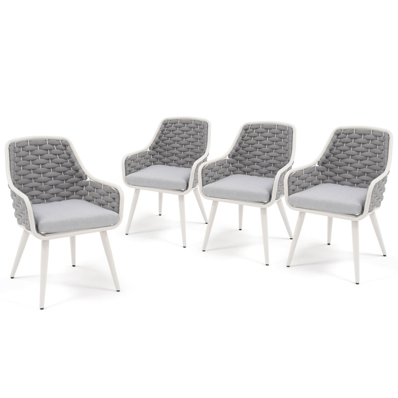 Chaise de salle à manger d'extérieur avec coussin (ensemble de 4), Gris clair