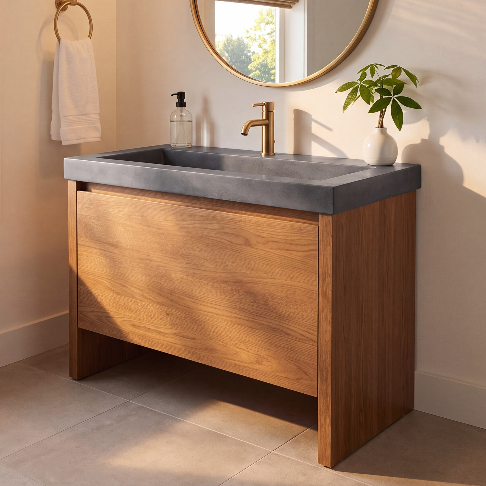 NativeStone Trough Concrete Drop-In Sink, Slate, Single Faucet Hole