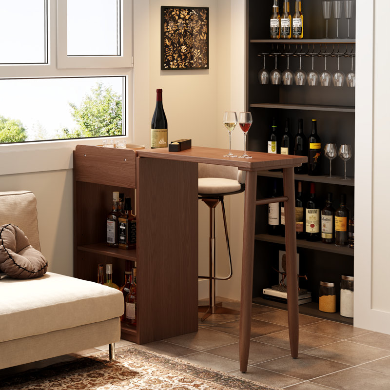 Ensemble de table et chaises convertibles avec rangement pour bouteilles de vin et comptoir de bar pliant compact, Noir