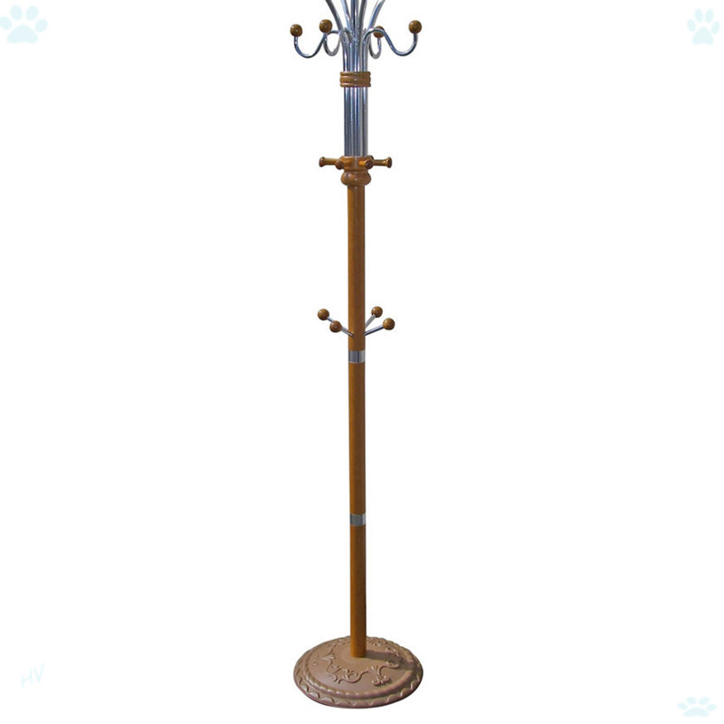 73" Tall Chrome And Wood Coat Rack, Cherry