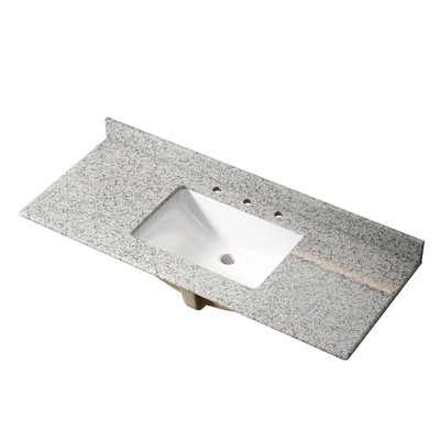 Comptoir de meuble-lavabo en granit naturel avec lavabo en céramique blanche, 48,03 po x 19,69 po x 3,86 po, granit, 1 pièce, comptoir de meuble-lavabo, noir Blanc, surface en granit naturel durable et résistant à la chaleur