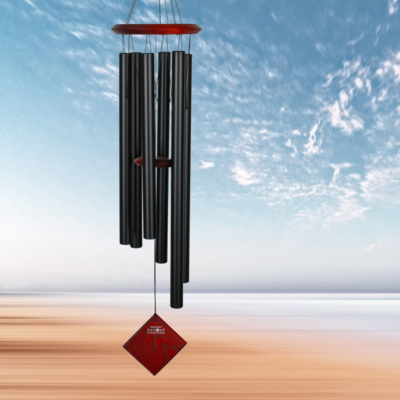 Black Aluminum and Wood Pentatonic Wind Chime, 37"