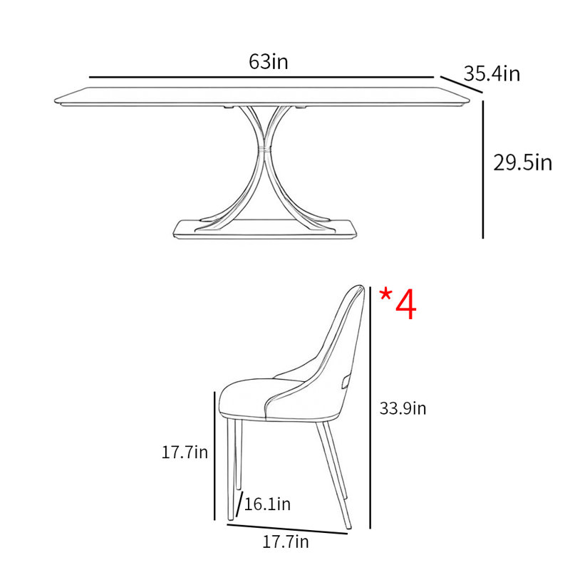 Light luxury simple family dining table sets, 29.5"H x 63"L x 35.4"W