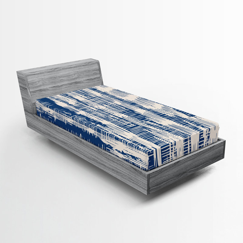 Ensemble de 2 draps-housses Ambesonne, Drap-housse de taille simple, Bleu marine, crème / abstrait