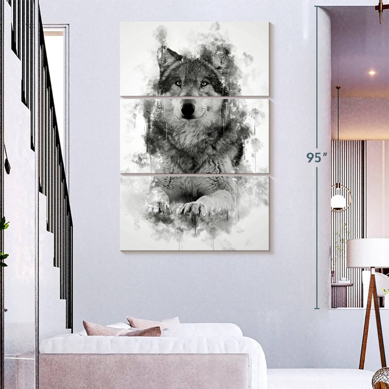 Brampt Wolf Sitting Black And White, 74" H x 48" W