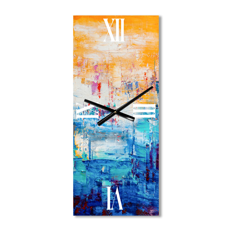 Orange et bleu abstrait - horloge murale moderne, Petit