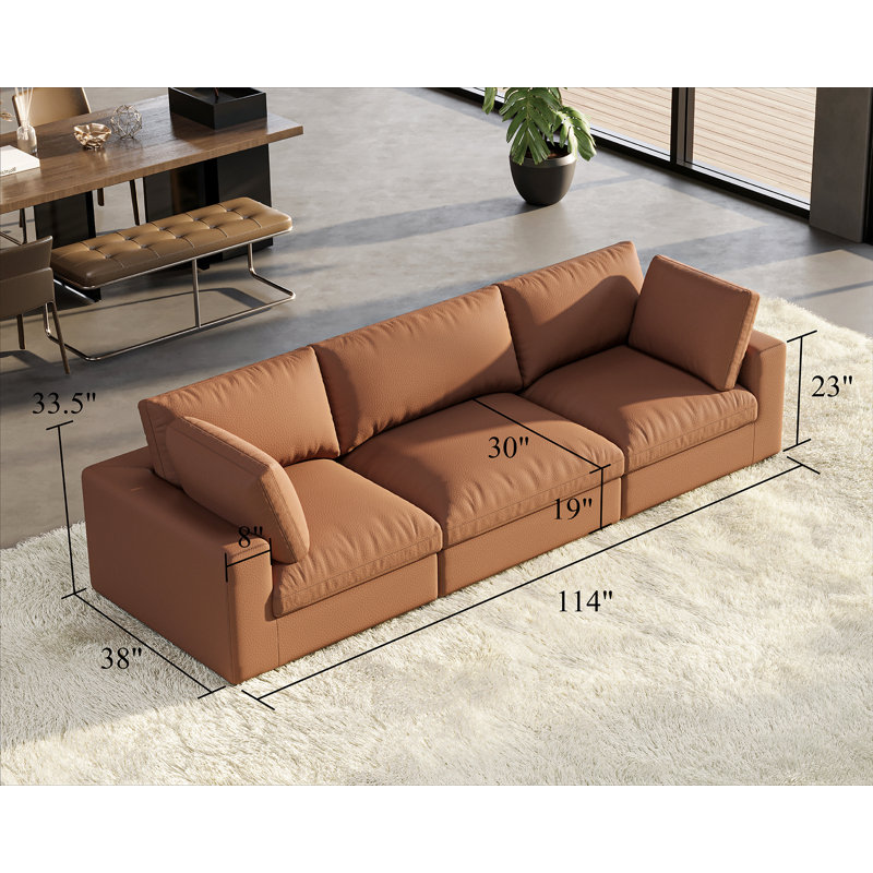 Modular 3-Seat Sectional Sofa, Down Filled Cloud Couch, Oversized Anti-Scratch Leathaire Sofa Set for Living Room, 3