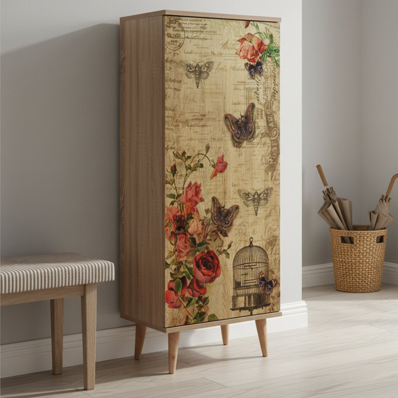 Range-chaussures à fleurs et papillons avec 8 tablettes