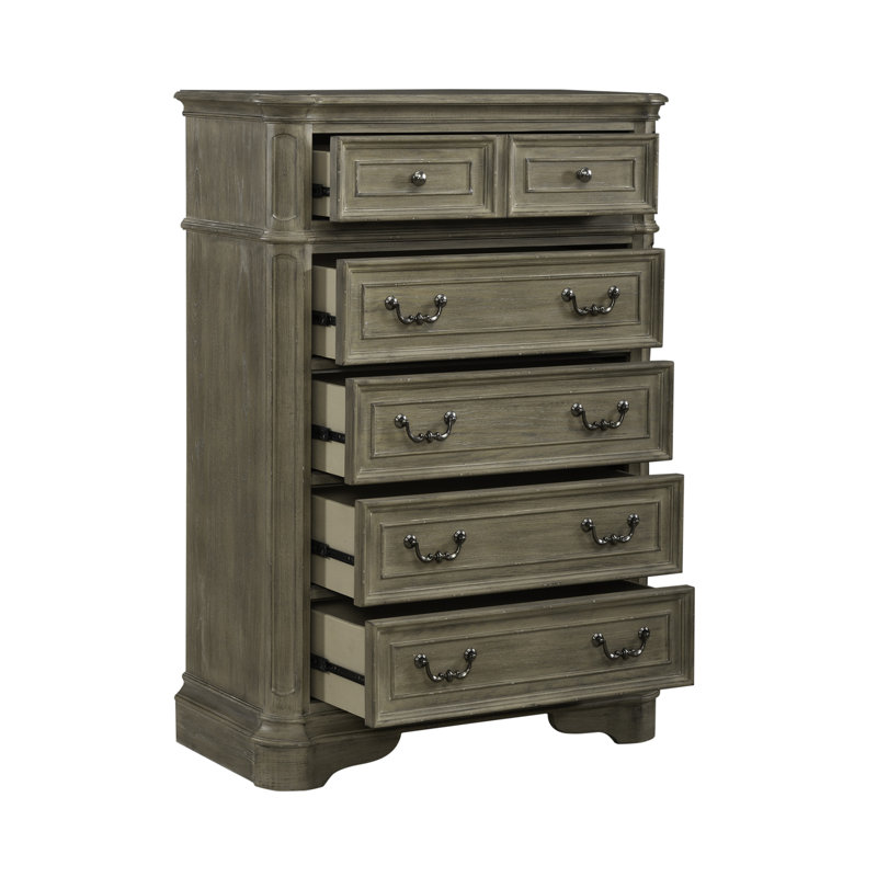 Colchester Queen Upholstered Bed, Dresser & Mirror, Chest, Two Nightstand Bedroom Set, Queen, Brown