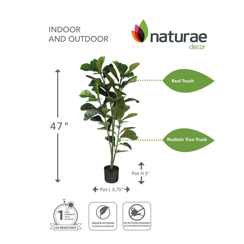 Faux Fiddle Leaf Fig Plant in Pot, 47.24" H x 7" W x 7" D