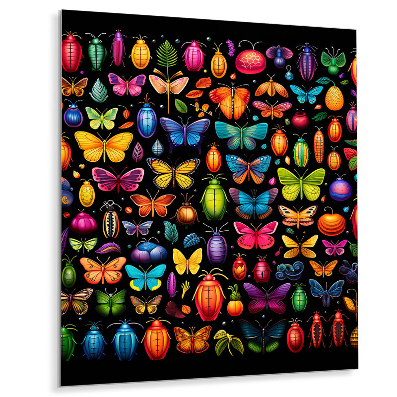 Collage coloré insectes et insectes II - art mural insectes et insectes, H 20 po x l 12 po x P 1 po