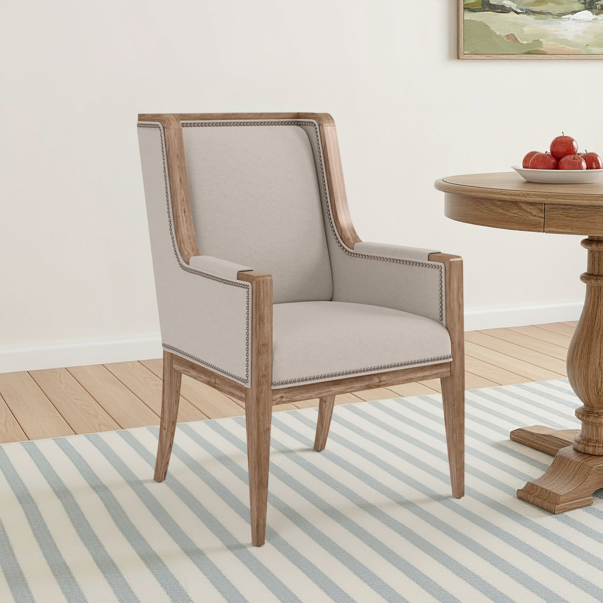 Ayla Upholstered Arm Chair in Light Oak/Oatmeal