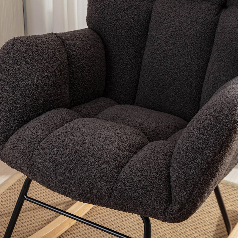 Fauteuil oscillant confortable en tissu Teddy pour chambre de bébé et salon, gris foncé, Gris foncé
